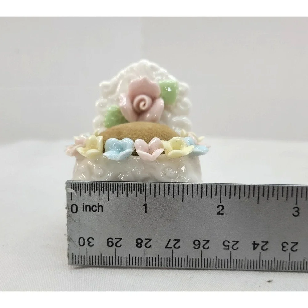 Pin Cushion Ardalt White Porcelain Chair Multi Colored Flowers Japan Vintage